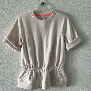 lululemon athletica short sleeve peplum top with neon coral trim